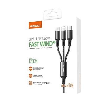 Recci RTC N15C 3-in-1 Fast Wind Usb Cable