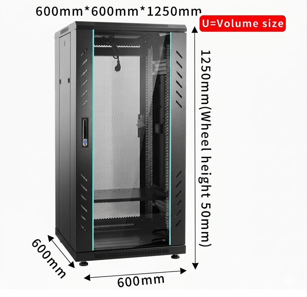 22U Finen Cabinet (600*600) with D-Ring Cable Manager and 6 Way PDU PLASTIC