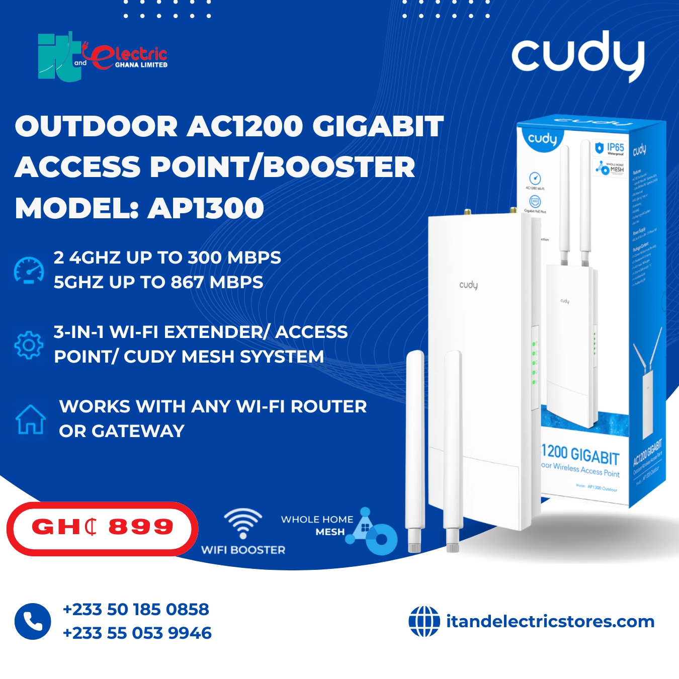 Cudy Outdoor AC1200 Gigabit Access Poingt/Booster Model: AP1300