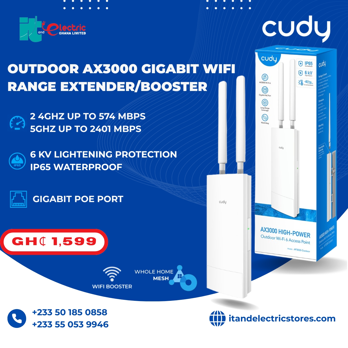 Cudy Outdoor AX3000 Gigabit Wi-Fi Range Extender/booster